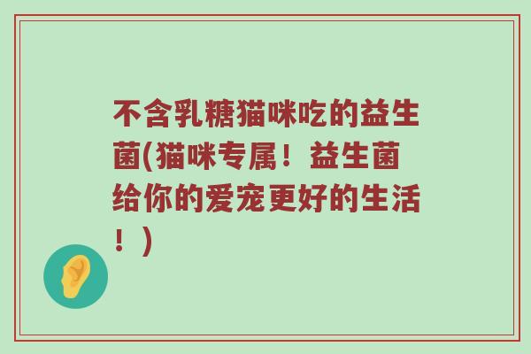 不含乳糖猫咪吃的益生菌(猫咪专属！益生菌给你的爱宠更好的生活！)