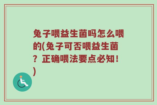 兔子喂益生菌吗怎么喂的(兔子可否喂益生菌？正确喂法要点必知！)