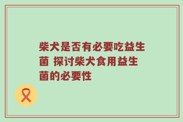 柴犬是否有必要吃益生菌 探讨柴犬食用益生菌的必要性