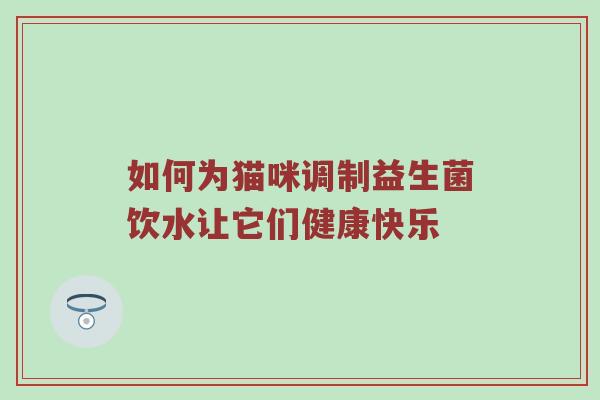 如何为猫咪调制益生菌饮水让它们健康快乐