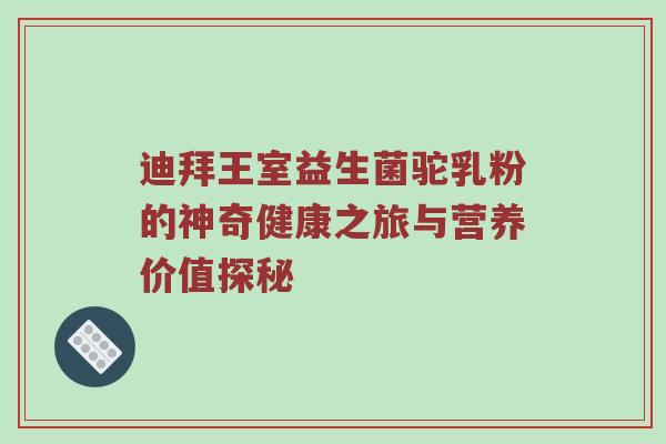 迪拜王室益生菌驼乳粉的神奇健康之旅与营养价值探秘