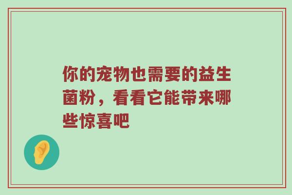 你的宠物也需要的益生菌粉，看看它能带来哪些惊喜吧