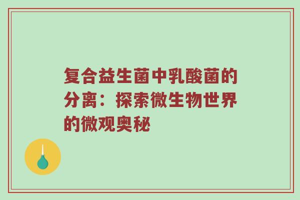 复合益生菌中乳酸菌的分离：探索微生物世界的微观奥秘