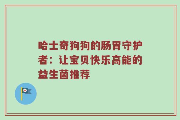 哈士奇狗狗的肠胃守护者：让宝贝快乐高能的益生菌推荐