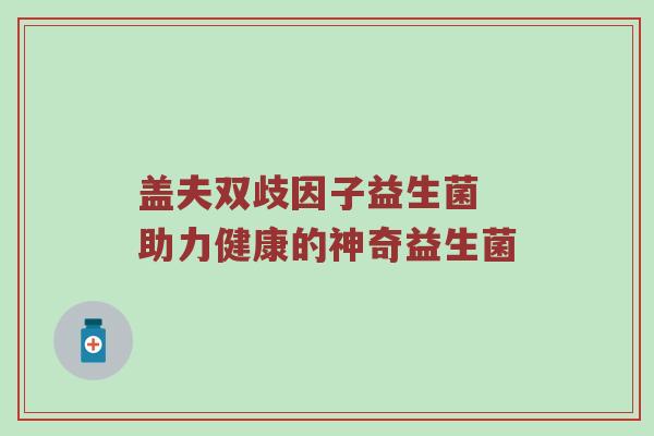 盖夫双歧因子益生菌 助力健康的神奇益生菌